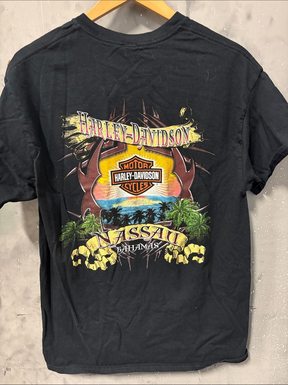Harley-Davidson Black Nassau Bahamas Tropical Graphic Tee Large